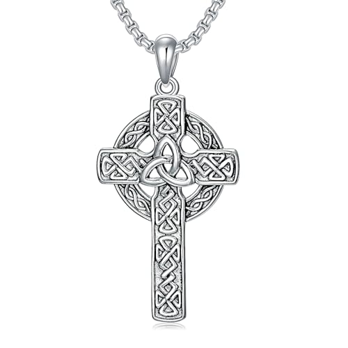 Oseew Irish Celtic Sterling Silver Cross Necklace