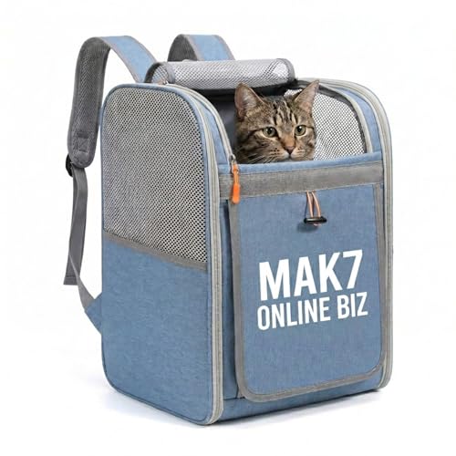 Image of MAK7 Pet Carrier Backpack for Cats, Small Dogs and Puppies, Breathable Mesh Travel Bag with Built-in Safety Leash and Thick Stable Base Pad, Blue