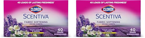 Clorox Scentiva Fabric Softening Dryer Sheets | Fabric Sheets in Tuscan Lavender & Jasmine | 40 Count Dryer Sheets That Reduce Wrinkles and Reduce Static Cling (Pack of 2) - image 1