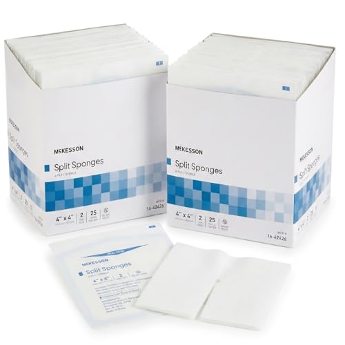 McKesson Sterile Drainage Sponges Pre-Slit Surgical Drain Gauze Pads 6-Ply Split Gauze for Wound Drains & Post-Op Care (4x4 Inch)