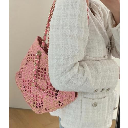 Women's Lafite Straw Beach bag,Hollow out Handmade Woven Summer tote,Vintage Hobo Shoulder bag with sheepskin inner bag3