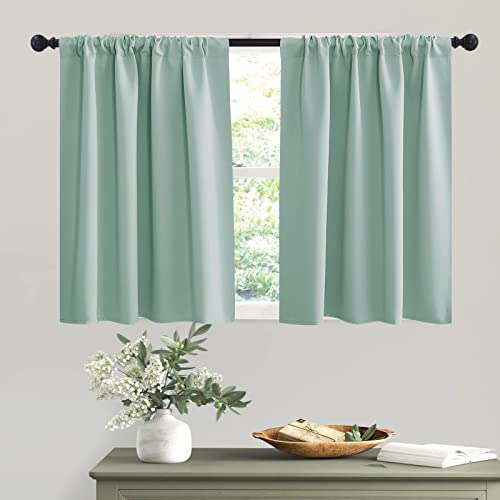 RYB HOME Bedroom Curtains Short - Blackout Privacy Energy Saving Curtains for RV Bunk Camper Bathroom Basement Kitchen Door Window Decor, 52 inch Width x 36 inch Length, Aqua, 2 Pcs
