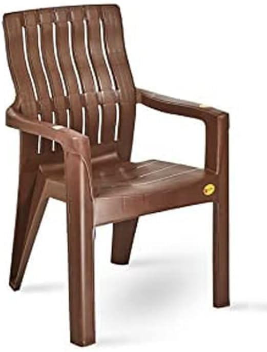 Bharat Sales Sigma Plastic Mid Back Arm Chair Single Unit Brown Durable and Sturdy for Home Office Outdoor and Garden,(Pack of 1)