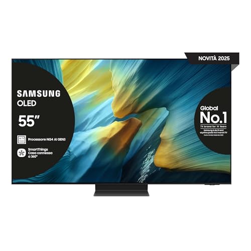 Samsung OLED 4K Vision AI Smart TV 55'' QE55S95FAEXZT, NQ4 AI Gen4 Processor, 4K AI Upscaling, Glare Free, Dolby Atmos & OTS+, Infinity One Design, PACCHETTO INTRATTENIMENTO, 2025