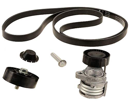 LAIPZ Serpentine Drive Belt + Tensioner with Bolt + Idler Pulley Kit for select BMW
