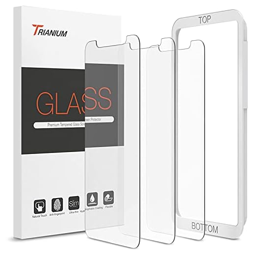 Trianium (3 Packs) Screen Protector Designed for Apple iPhone 11 Pro Max, iPhone XS Max (6.5" 2018) Premium HD Clarity 0.25mm Tempered Glass Screen Protector w/Compatible Installation Alignment Case