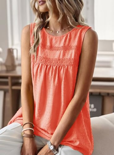 Image of Falechay Womens Summer Tops Boho Shirts Crewneck Sleeveless Tank Tops Flowy Lace Hem Casual Blouses Clothing Trendy 2026