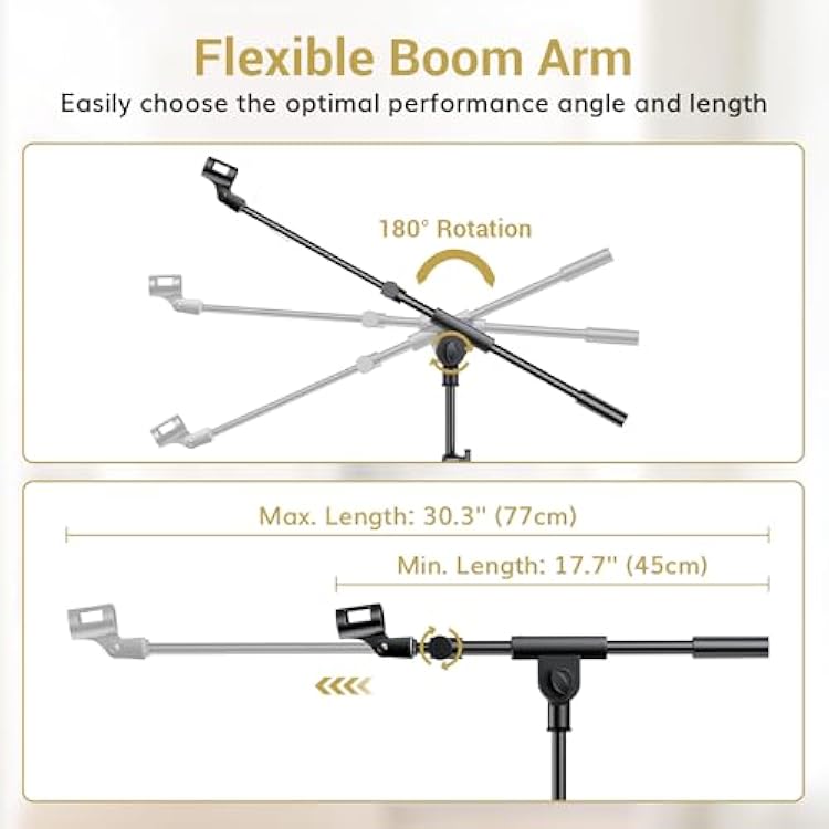 TONOR Microphone Stand with Tablet Holder, Tripod Boom Arm for Floor, Adjustable Height and Angle, Heavy Duty Stand with Carrying Bag, Smartphone and Pad Clamp, Excellent Compatibility, T35