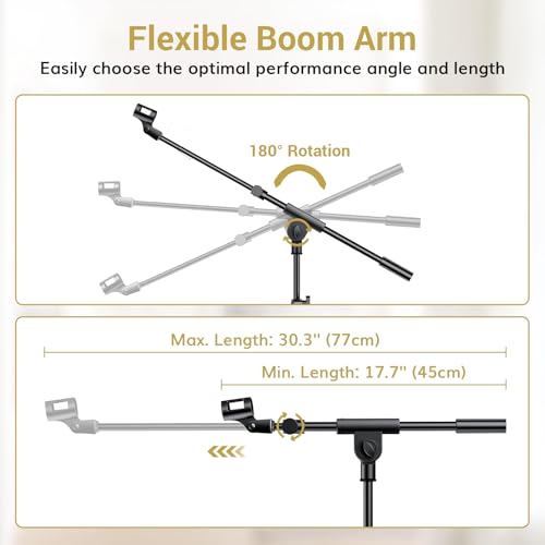 TONOR Microphone Stand with Tablet Holder, Tripod Boom Arm for Floor, Adjustable Height and Angle, Heavy Duty Stand with Carrying Bag, Phone and Pad Clamp, Excellent Compatibility, T35 - Image 4