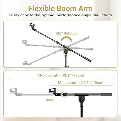 TONOR Microphone Stand with Tablet Holder, Tripod Boom Arm for Floor, Adjustable Height and Angle, Heavy Duty Stand with Carrying Bag, Smartphone and Pad Clamp, Excellent Compatibility, T35