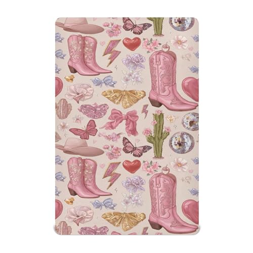 Image of Western Cowgirl Boots Vintage Crib Sheets Soft Breathable Fitted Baby Crib Sheets Mattress Cover for Girls Boys, 52 inch x 28 inch x 9 inch