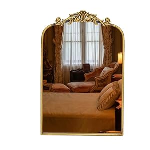 Gold Baroque Mirror Antique 16×24 Inches – Vintage Arched Mirror with Ornate Gold Frame for Entryway, Narrow Hallway & Bathroom Wall Decor