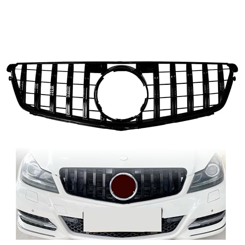 Voltexa Black Front Upper Grille Compatible with 2008 2009 2010 2011 2012 2013 2014 Mercedes Benz C-class W204 C250 C300 C350 Benz Gloss Black GTR GT Style ABS Grille