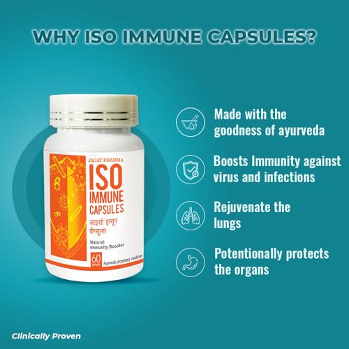 Image of Jagat Pharma ISO Immune Herbal Capsules for Daily Wellness Routine with Shilajit Ashwagandha Shatavari | Ayurvedic Supplement for Men and Women | Improves Immunity to Fights Bacteria & Viruses | 60 Veg Capsules