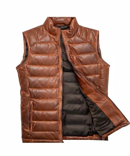 DarkRabbit Men's Leather Jacket Sleeveless Jacket Coat Zipper Slim Stand Collar Waistcoats with Pocket