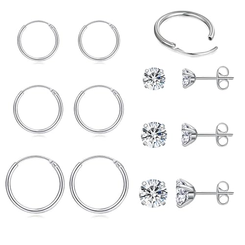 Surgical Steel Stud Earrings for Women 6 Pairs Sensitive Ears Hypoallergenic 20G Stainless Steel Hoop Earrings Flat Back Earrings Cartilage Earrings Hoop Stud
