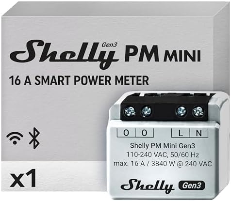 Shelly PM Mini Gen3 | WiFi Smart Power Meter 1 Channel 16 A | Home Automation | Bluetooth Gateway | Compatible with Alexa & Google Home | iOS Android App | No Hub Required | Smart Schedules