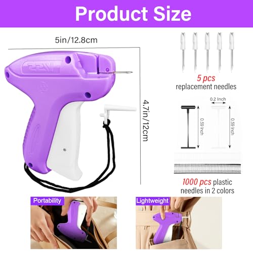 Audasi Micro Stitch Gun for Clothes - Quick Clothing Fixer with 5 Needles and 1000 Micro Fasteners (Purple)