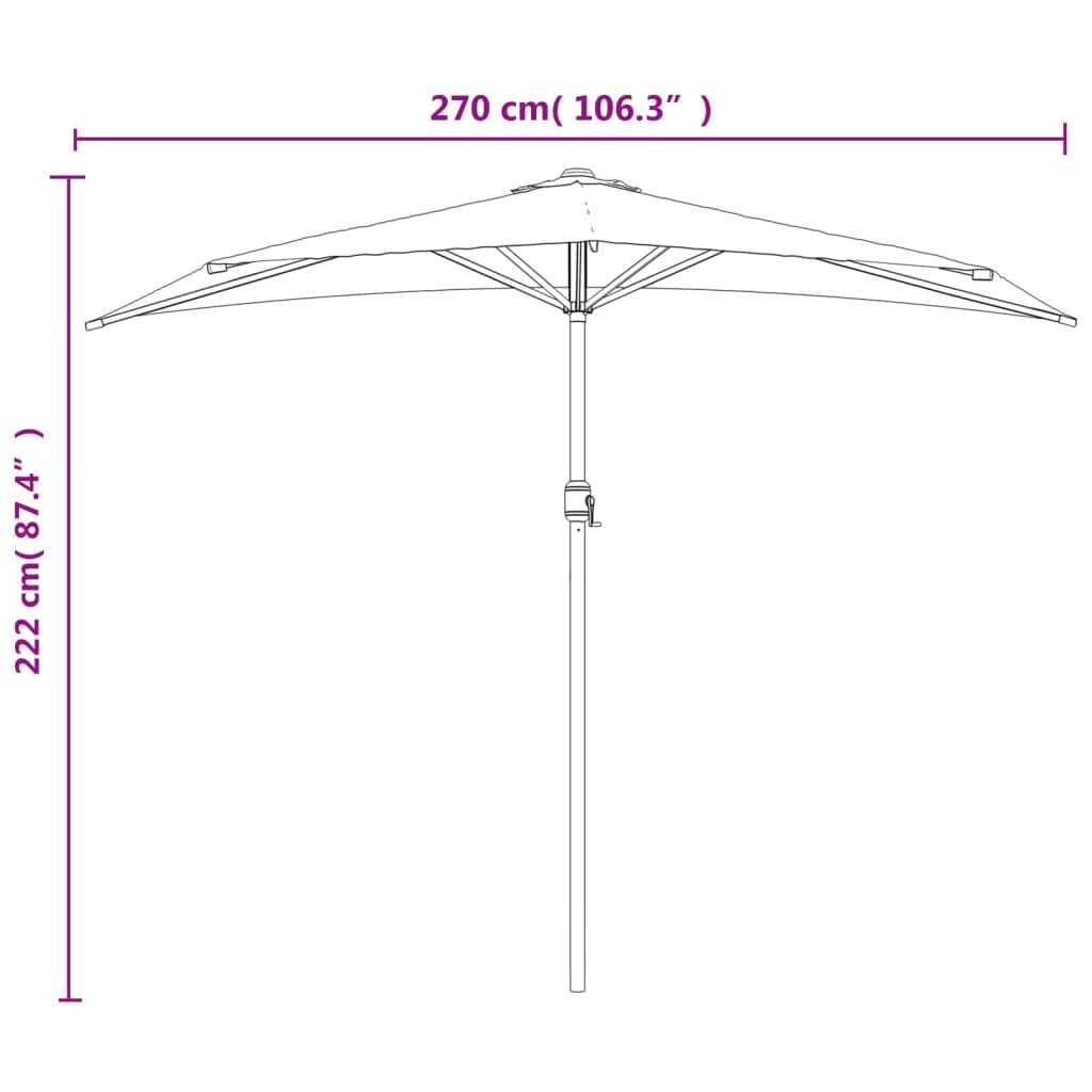 Ombrellone semicircolare da balcone, 300 x 155 cm, elegante ombrellone con manovella e asta in alluminio, per balcone, terrazza e giardino, salvaspazio, rosso bordeaux