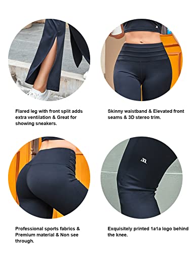 1A1A Flare Leggings For Women High Waist Workout Yoga Flared Pants Split Hem With Inner Pocket On The Back Tummy Control Black Small thumb #5