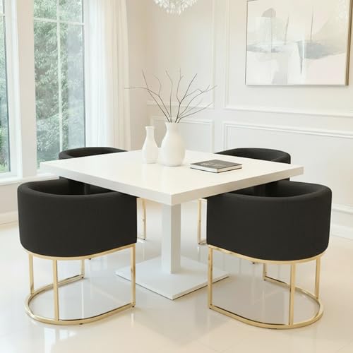 Image of HNY Mid Century Modern Upholstered Barrel Dining Chairs with Arms Set of 4, Linen Kitchen & Dining Room Chairs, 18.5 inch Wide Accent Chairs for Dining Room Living Room with Gold Metal Frame, Charcoal