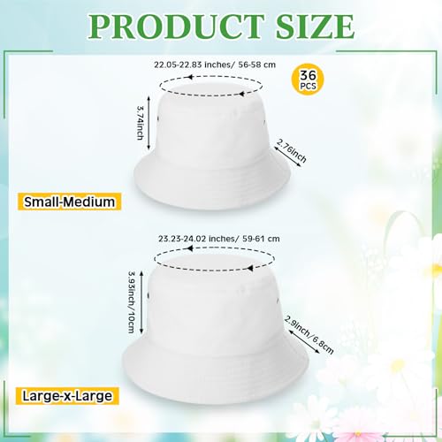 Image of 36 Pcs Bucket Hats Bulk Washed Cotton Foldable Bucket Hat Wide Brim Sun Hats for Women Men Beach Tie Dye DIY