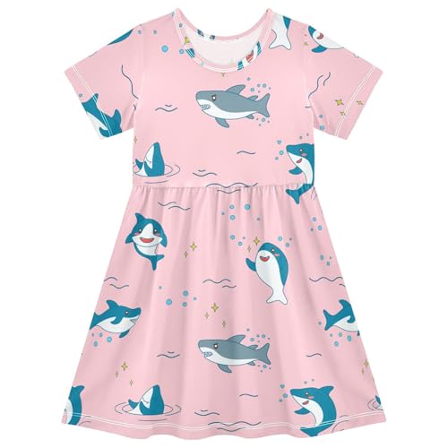 Girls Dress Short Sleeve A-Line Casual Dresses Summer Sundress for Toddler Kids 2-8 Years