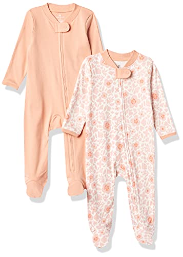 HonestBaby 2-Pack Organic Cotton Footed Pajama Sleep & Play, Peach Skin Papercut Floral, 6-9 Months
