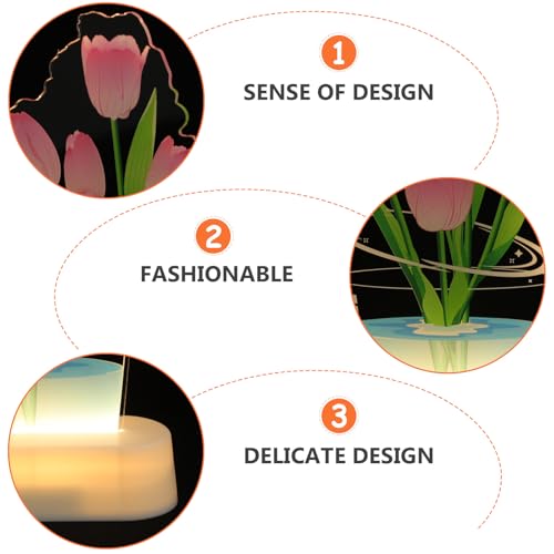 Lámpara de mesa de noche 3D tulipán rosa LED acrílica miniatura 6