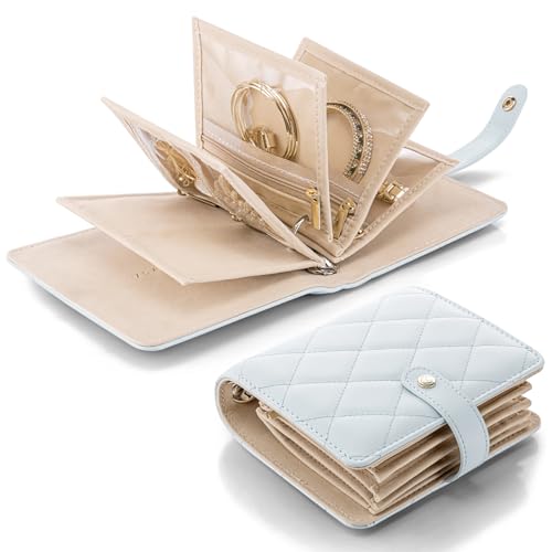 Vlando Travel Jewelry Case,Portable Jewelry Organizer Box with Clear Zipper Velvet Jewelry Pouch,Gifts for Traveler Women Girls-Baby Blue