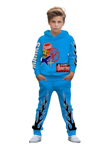 Image of boys' clothing sets, 2-Piece Hoodie & Pants Outfits for Boys Size 4-14 | Lightweight Non-Fleece Fall & Spring Clothing Sets
