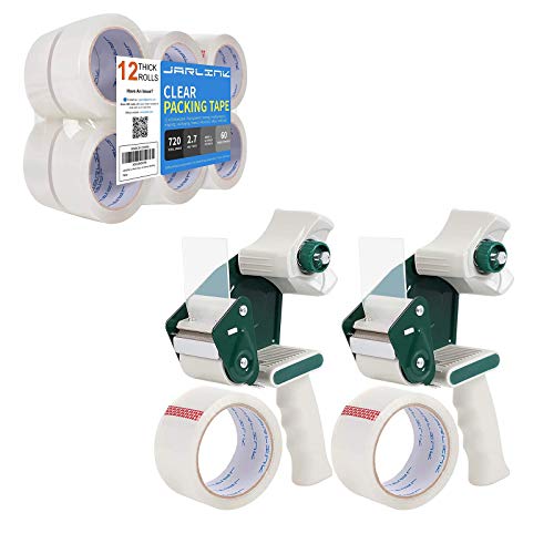 JARLINK Clear Packing Tape (12 Rolls) Bundle with 2 Dispenser Guns with 2 Rolls Tape for Shipping Packaging Moving Sealing
