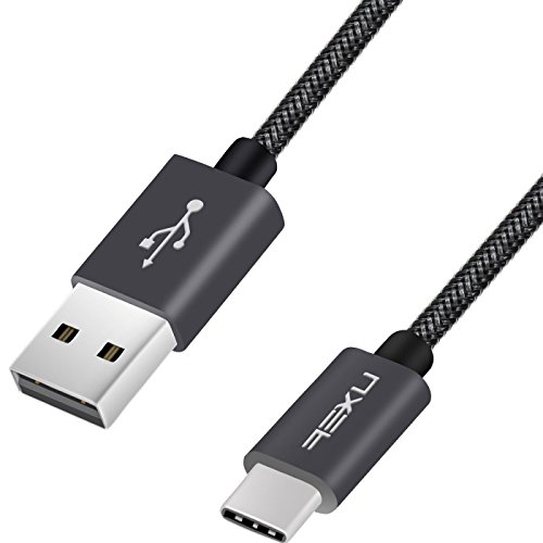 NXET® OnePlus 6T/5T/5/3T/3/2 Ultra Cable de Carga Rápido, 22AWG Cargador Nailon Trenzado USB-C USB Type-C y Cable de Sincronización de Datos, Negro (1m)