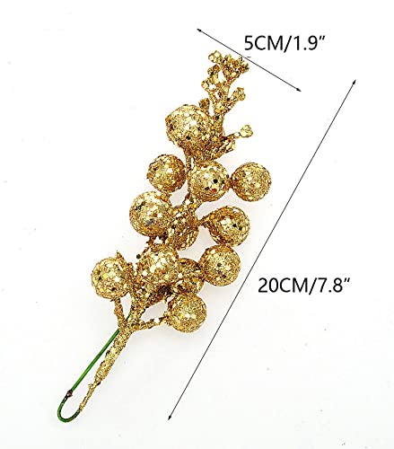 Image of Ulalaza 9pcs 7.8Inch Christmas Glitter Berries Stems Artificial Christmas Picks for Christmas Tree Ornaments, DIY Xmas Wreath, Crafts, Holiday and Home Decor, Gold