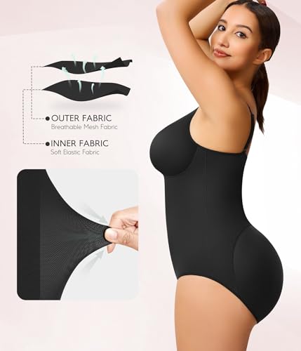 MERYOSZ Shapewear Bodysuit for Women Tummy Control Body Suits V Neck Zipper Waist Trainer Bodysuits Body Shaper Tops3