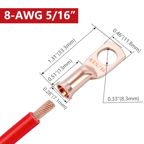 Terminales de batería 8 AWG M8 de cobre resistente para cables de calibre 2 3