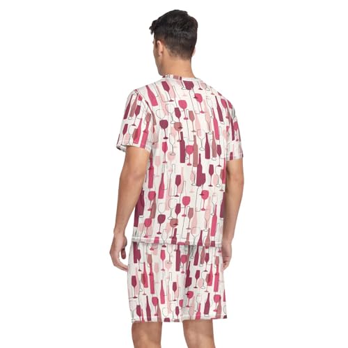 Men's Pajama Set Summer Short Sleeve Wine Bottle and Wineglass Loungewear 2 Piece Sleepwear Set with Pockets2