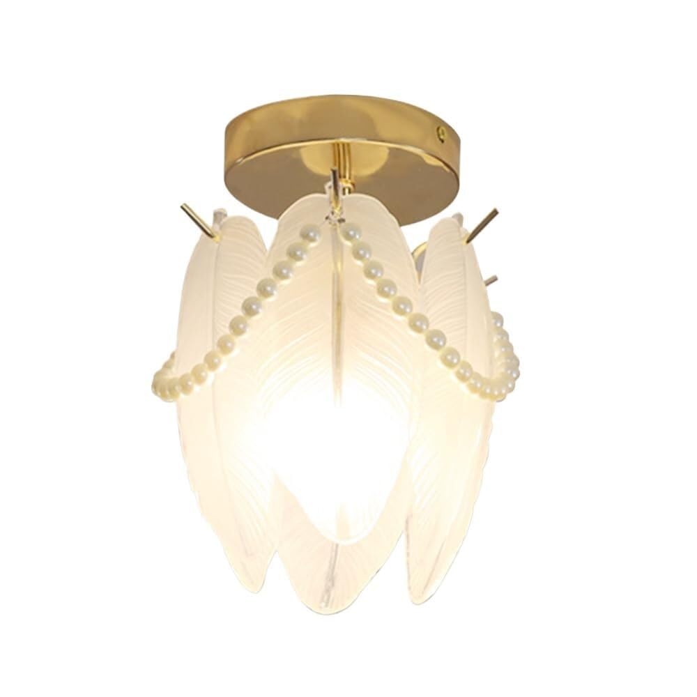Plafonnier semi-encastré vintage en verre doré avec accents nacrés