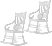 Vista 9 de TOYANDONA 2 sillas de madera para casa de muñecas, modelo de casa de muñecas de Navidad 1:12, mini casa de muñecas mecedora de madera para casa