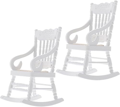 Miniatura 9 de TOYANDONA 2 sillas de madera para casa de muñecas, modelo de casa de muñecas de Navidad 1:12, sillas mecedoras de madera para casa de muñecas,