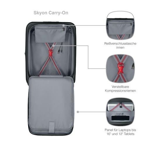 WENGER Skyon 2- teiliges Koffer-Set, Handgepäck + Reisekoffer Groß, Hartschale, Trolley, Laptop- und Tabletfach, Sicherheitsschloss, Schwarz, 653569