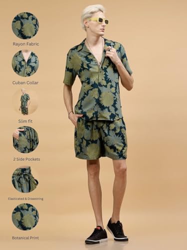 Image of Rigo Printed Co-Ord Set for Men's | Casual Shirt & Shorts Night Suit Set | Lounge-wear Nightdress Pajama Set for Men's | Night Wear, Beach Wear, Vacation Wear Outfit