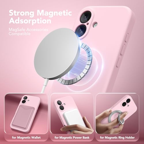 Image of Magnetic for iPhone 16 Plus Case, Compatible with MagSafe, [Full Camera Protection][Screen Protector] Silicone Shockproof Protective Phone Case for iPhone 16 Plus 6.7 inch, Chalk Pink