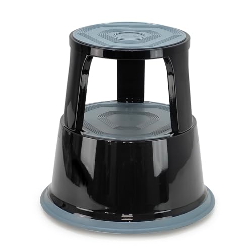 Marchepied Tabouret à roulettes en métal Robuste – 2 marches antidérapantes, roulettes à Blocage Automatique – Hauteur 43cm, Charge 150 kg, sécurité...