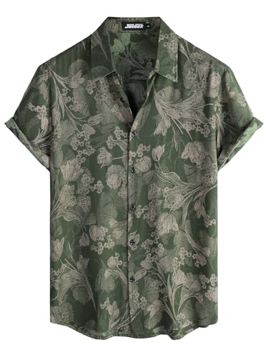 Image of JOTOOK Mens Hawaiian Shirt Short Sleeve Button Down Tropical Shirts Casual Floral Summer Beach Shirt