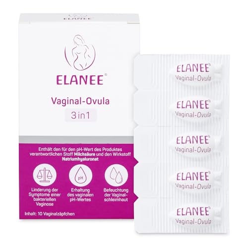 ELANEE Vaginal-Ovula 3in1 Lindert Symptomen einer bakteriellen Vaginose Befeuchtung der Vaginalschleimhaut pH-Wert-Erhaltung bei Juckreiz Brennen & Trockenheit 10 Vaginalzäpfchen (738-V1)