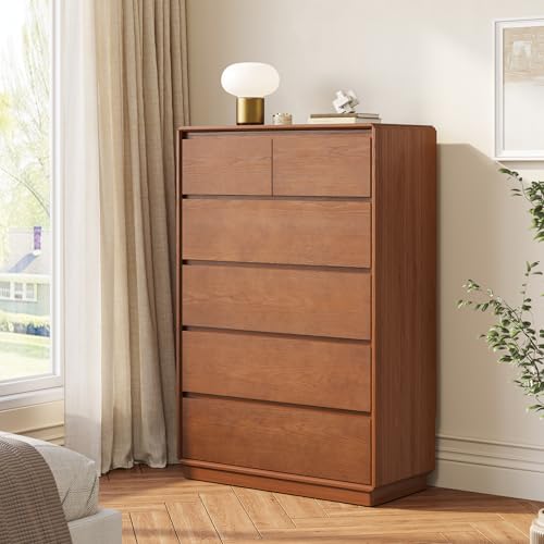 SUCSSRICH Solid Wood Dresser for Bedroom, Natural Solid Wood 6 Drawer Dresser,45.3