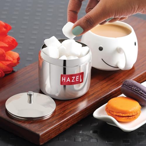 Image of HAZEL Stainless Steel Sugar Pot with Lid, 300ML Tea,Coffee & Sugar Jar, Compact Kitchen Storage Container for Countertop, Easy-to-Clean Jar