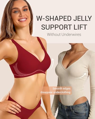 Image of Gailife Deep V Jelly Bras for Women No Underwire Wireless Seamless Push Up Bra Comfort Support Plunge Bralette Full Coverage