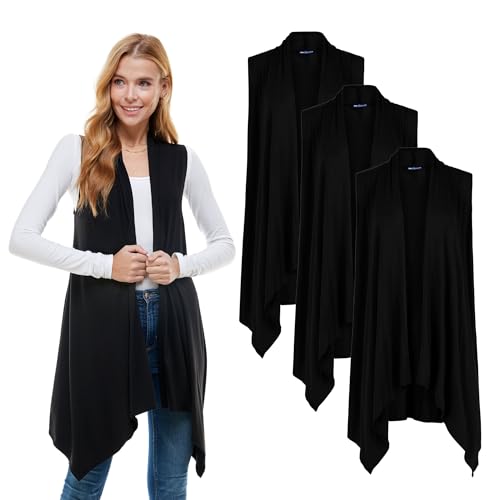 Image of Azules Sleeveless Cardigan for Women, Soft Lightweight Duster Open Front Sleeveless Long Cardigan Vest (3 Pack)